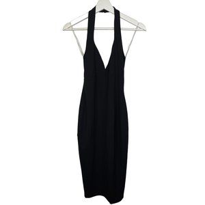 Nookie Dress Women Medium Black Sheath Midi Bodycon Halter V Neck Prom Cocktail